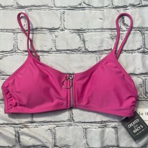 Hot Pink Zipper Front Detail Bikini Top